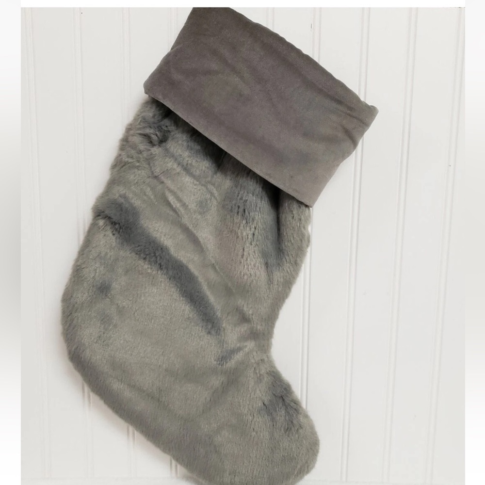Pottery Barn Alpaca Faux Fur Medium Christmas Stocking gray 19.5”